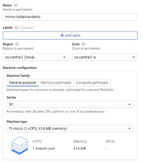 create an instance with name and region