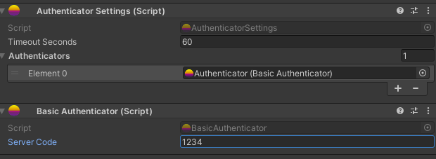 Inspector showing Basic Authenticator component